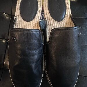 Black Leather Slip-On Shoes M. Kors